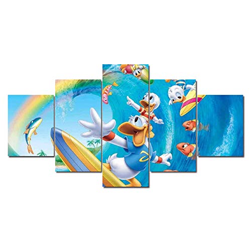 CVBGF Impresiones sobre Lienzo 5 Piezas Enmarcado Arte，Donald Duck Juega a navegar Paisaje Modernos hogar Oficina Salon Cuadros Decoracion
