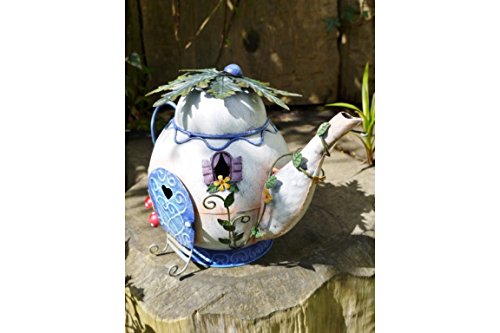 D Statues / Lawn Ornament Garden Fée Théière Maison Arbre Maison Jardin Ornement Elf en Métal Sculpture Home Decor Neuf Fairy Teapot House