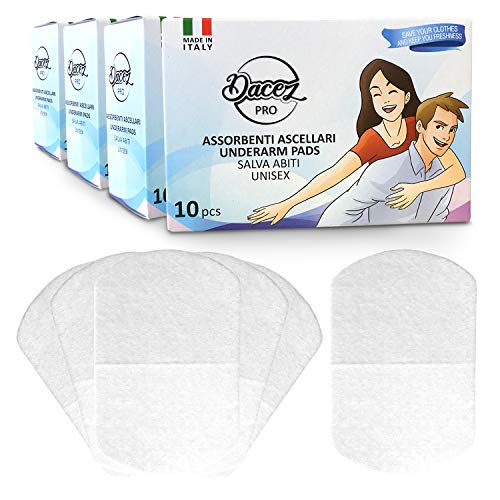 DacezPRO® Sobaqueras Sudor Hombre Mujer 100% Producto Italiano Unisex Antitranspirante Axilas Almohadillas Axilares Desodorante Viaje Anti Sudor Axilas Hiperhidrosis Compresas Sudor (40 unidades)