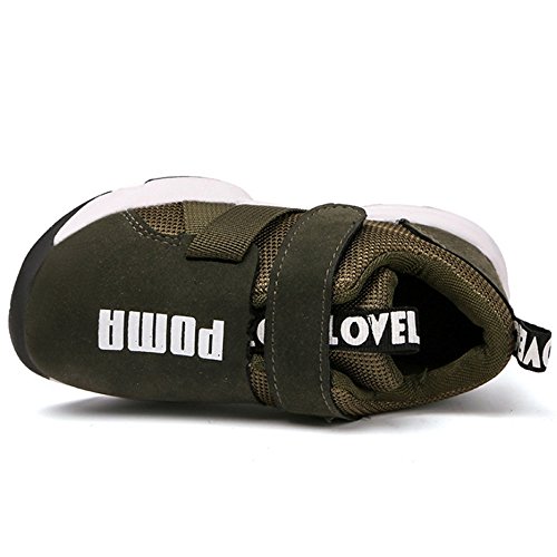 Daclay Zapatos niños Deportivo Transpirable y Transpirable con Parte Superior de Cuero cómoda con Zapatillas Velcro Sneakers (Verde Militar,25 EU)