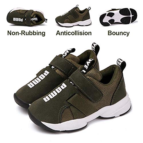 Daclay Zapatos niños Deportivo Transpirable y Transpirable con Parte Superior de Cuero cómoda con Zapatillas Velcro Sneakers (Verde Militar,25 EU)