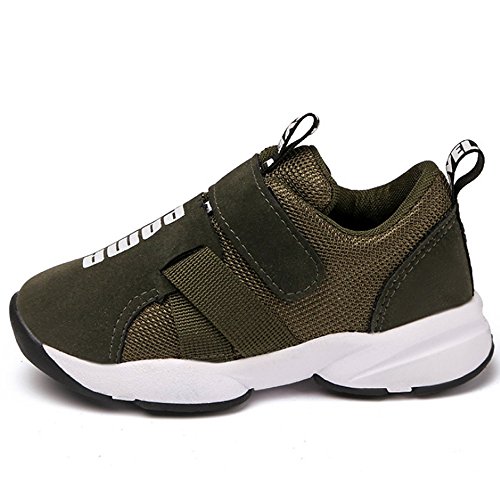 Daclay Zapatos niños Deportivo Transpirable y Transpirable con Parte Superior de Cuero cómoda con Zapatillas Velcro Sneakers (Verde Militar,25 EU)
