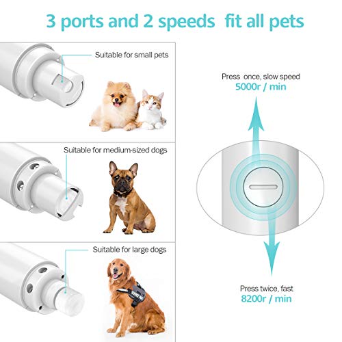 DADYPET Corta Uñas de Perro Lima de Uñas Electrico Perros Cortauñas Eléctrica para Mascotas con 1 Rueda de Molienda, Ultrasilenciosa,Dos Grados Velocidad Variable con Cable USB
