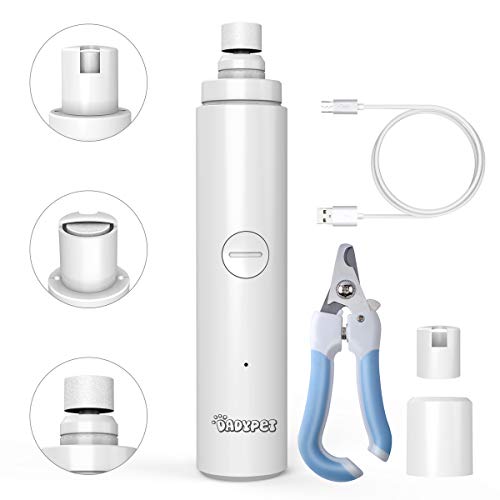 DADYPET Corta Uñas de Perro Lima de Uñas Electrico Perros Cortauñas Eléctrica para Mascotas con 1 Rueda de Molienda, Ultrasilenciosa,Dos Grados Velocidad Variable con Cable USB