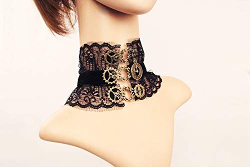 Daimay Collar de Encaje Gargantilla Fiesta Punk gótica Vintage Hecho a Mano Lolita Retro Engranaje de Novia de Flores Gargantilla para Mujeres - Negro Y390