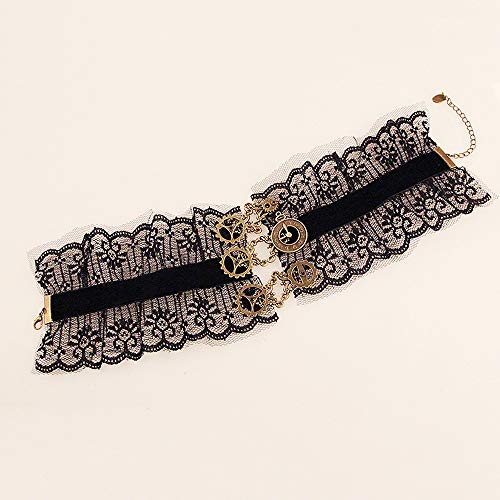 Daimay Collar de Encaje Gargantilla Fiesta Punk gótica Vintage Hecho a Mano Lolita Retro Engranaje de Novia de Flores Gargantilla para Mujeres - Negro Y390