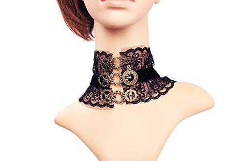 Daimay Collar de Encaje Gargantilla Fiesta Punk gótica Vintage Hecho a Mano Lolita Retro Engranaje de Novia de Flores Gargantilla para Mujeres - Negro Y390