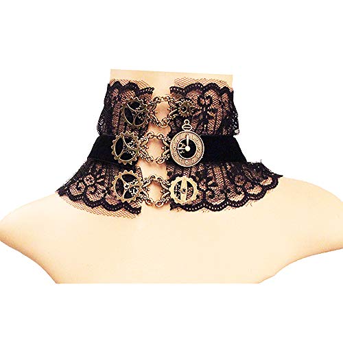 Daimay Collar de Encaje Gargantilla Fiesta Punk gótica Vintage Hecho a Mano Lolita Retro Engranaje de Novia de Flores Gargantilla para Mujeres - Negro Y390