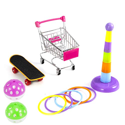 DaMohony - Juego de 4 juguetes para loros, carrito de la compra, anillos de entrenamiento para monopatín, percha para periquitos, cacatúas, conura, Lovebird