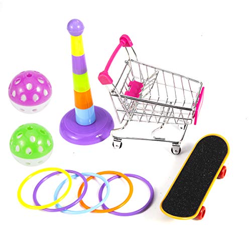 DaMohony - Juego de 4 juguetes para loros, carrito de la compra, anillos de entrenamiento para monopatín, percha para periquitos, cacatúas, conura, Lovebird