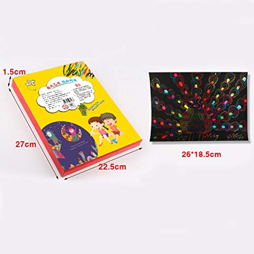Dancepandas Scratch Art Para Niños 50PCS Papel De Rascar Dibujo Scratch Dibujos Magicos Manualidades Incluye 4 Plantillas De Dibujo 5 Palos De Madera Y Un Sacapuntas 5 Mascaras (26 * 18.5cm)