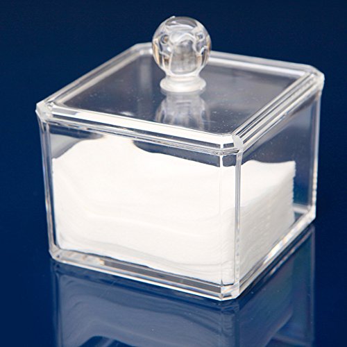 Daorier - Caja acrílica de almacenaje de bastoncillos, discos de maquillaje o cosmética, para todos tus cosméticos, Blanc-1, 9.2*9.2*7.2cm