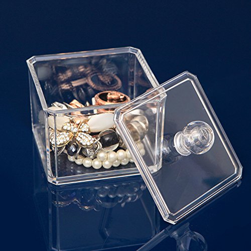 Daorier - Caja acrílica de almacenaje de bastoncillos, discos de maquillaje o cosmética, para todos tus cosméticos, Blanc-1, 9.2*9.2*7.2cm