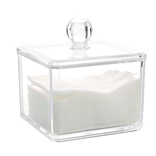Daorier - Caja acrílica de almacenaje de bastoncillos, discos de maquillaje o cosmética, para todos tus cosméticos, Blanc-1, 9.2*9.2*7.2cm
