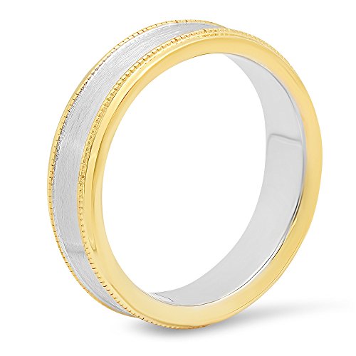 DazzlingRock Collection 14 K de Color Blanco y Oro Amarillo de Hombre Mujer Unisex Anillo de Boda Banda con Bordes Plain Brillante Tradicional Ajuste