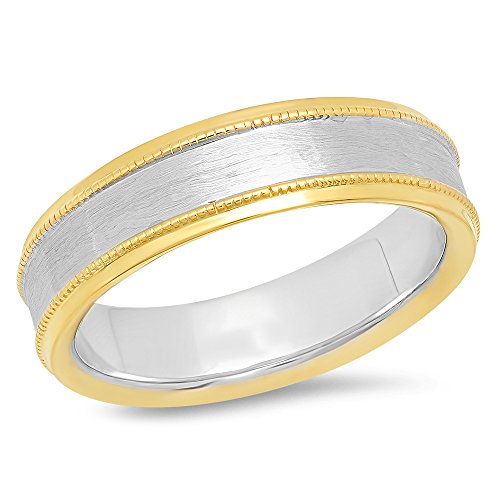 DazzlingRock Collection 14 K de Color Blanco y Oro Amarillo de Hombre Mujer Unisex Anillo de Boda Banda con Bordes Plain Brillante Tradicional Ajuste
