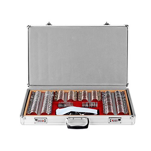 DC HOUSE 266 piezas Juego de lentes de prueba óptica Caja de aluminio con borde de metal + Marco de prueba gratis