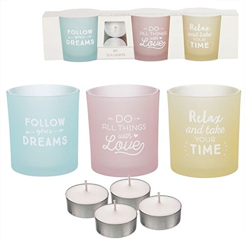 Dcasa - Pack de 3 candeles con 4 Velas de te Frases positivas Ingles