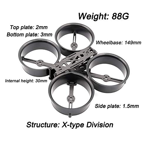 Dcolor 149Mm 3-Pulgada Culvert Crossing Aircraft FPV Fotografía Aérea Interior UAV Kit de Marco de Evitación de Colisión Resistente una Caídas de 4 Ejes (Rojo)