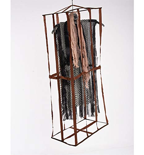 De miedoColgando del cráneo del parca en la jaula Los cadáveres de fantasmas Control de sonido Iluminará Ojos Decoración de Halloween de miedo Prop de la casa encantada