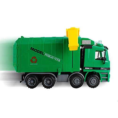 deAO Camión Contenedor con Función Hidráulica para Elevar y Vaciar Contenedores de Reciclaje Incluidos Vehículo y 3 Contenedores Variados Camión de la Basura