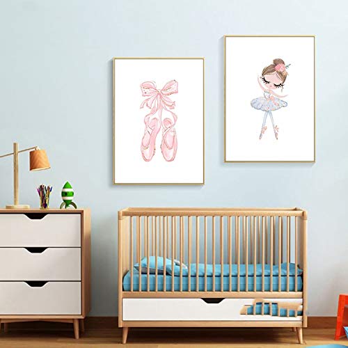 Dear Diary Store Lovely Baby Girl Rosa Ballet Pony Cisne de dibujos animados en lienzo para habitación de los niños, 4 – 33 x 48 cm, sin marco