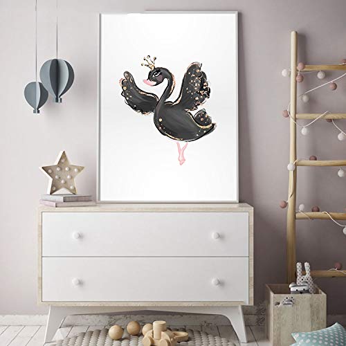 Dear Diary Store Lovely Baby Girl Rosa Ballet Pony Cisne de dibujos animados en lienzo para habitación de los niños, 4 – 33 x 48 cm, sin marco