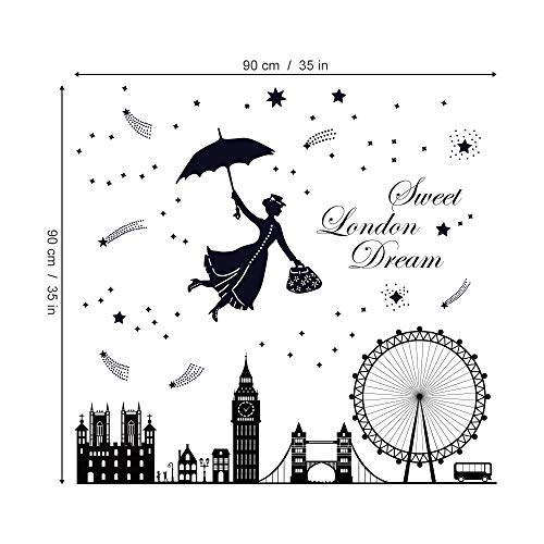 decalmile Pegatinas de Pared London Skyline Vinilos Decorativos London Eye Big Ben Adhesivos Pared Dormitorio Sala Oficina Hotel