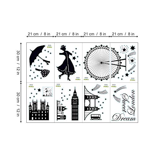 decalmile Pegatinas de Pared London Skyline Vinilos Decorativos London Eye Big Ben Adhesivos Pared Dormitorio Sala Oficina Hotel