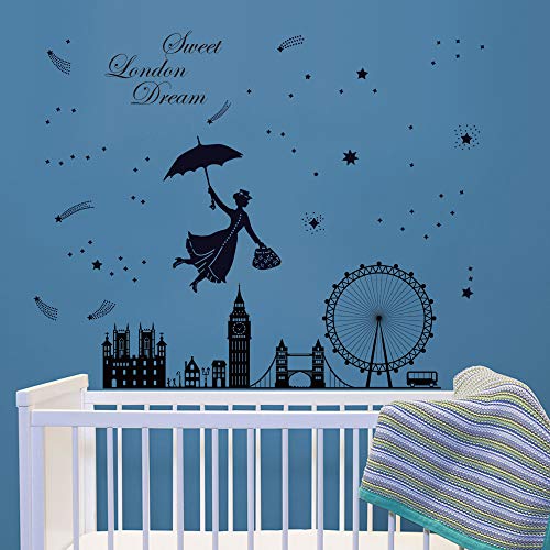decalmile Pegatinas de Pared London Skyline Vinilos Decorativos London Eye Big Ben Adhesivos Pared Dormitorio Sala Oficina Hotel