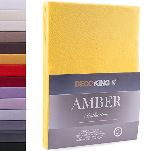 DecoKing 80x200-90x200 cm Sábana Bajera Ajustable 100% Algodón Jersey Naranja Amber Collection