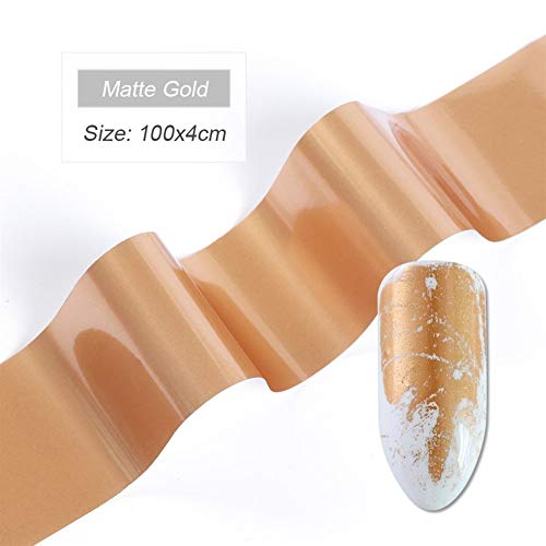 Decoración de uñas 1 Rollo De Esmalte De Uñas Pegatinas Mate De La Hoja De Transferencia Nails Estrellada Puro Adhesivo Adhesivos De Uñas De Arte Decoración (Color : Matte Gold)