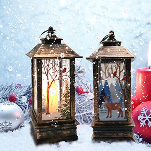 Decoraciones navideñas, 2 piezas de luces decorativas navideñas, muñeco de nieve navideño con reno con velas LED para té, velas sin fuego, lámpara para decoración navideña en exteriores e interiores