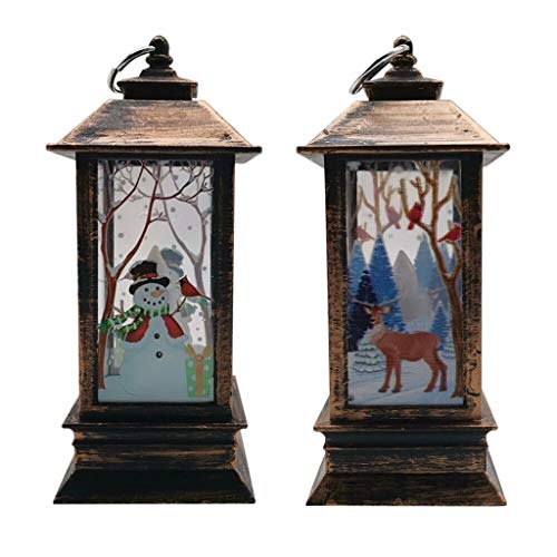 Decoraciones navideñas, 2 piezas de luces decorativas navideñas, muñeco de nieve navideño con reno con velas LED para té, velas sin fuego, lámpara para decoración navideña en exteriores e interiores