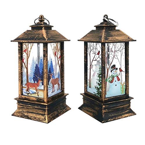 Decoraciones navideñas, 2 piezas de luces decorativas navideñas, muñeco de nieve navideño con reno con velas LED para té, velas sin fuego, lámpara para decoración navideña en exteriores e interiores