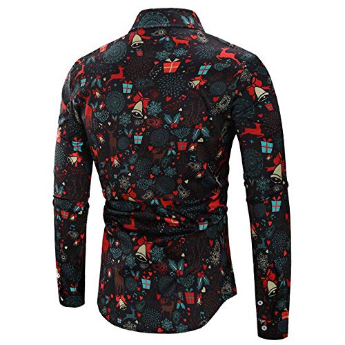 DEELIN Navidad Camisa De Manga Larga, Los Hombres Copos De Nieve Casual Santa Candy Impresa Camisa De Navidad Blusa Superior