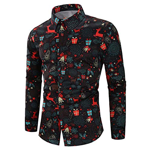 DEELIN Navidad Camisa De Manga Larga, Los Hombres Copos De Nieve Casual Santa Candy Impresa Camisa De Navidad Blusa Superior