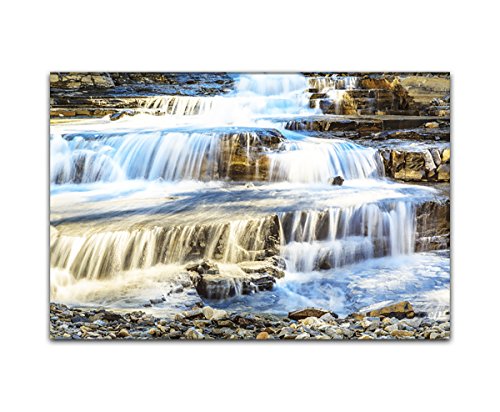 Deine bilder24. de – Mural XXL cascada en tono Water Lakes National Park Alberta Canada sobre lienzo y bastidor. La mejor calidad, hecho a mano en Alemania., lona, blau gelb weiß grün rot orange braun lavendel flieder schwarz pink rosa lila sepia beige me