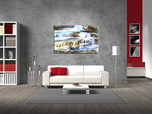 Deine bilder24. de – Mural XXL cascada en tono Water Lakes National Park Alberta Canada sobre lienzo y bastidor. La mejor calidad, hecho a mano en Alemania., lona, blau gelb weiß grün rot orange braun lavendel flieder schwarz pink rosa lila sepia beige me
