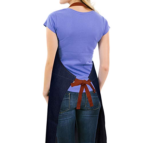 Delantal Cocina Demin Jean de Trabajo para Hombre y Mujer Camarero, Delantales justable con Bolsillos para Herramientas para Cocinar Cocina, Jardín, Restaurante, Cafetería, Azul Vaquero