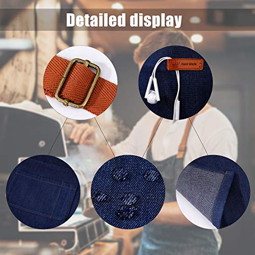 Delantal Cocina Demin Jean de Trabajo para Hombre y Mujer Camarero, Delantales justable con Bolsillos para Herramientas para Cocinar Cocina, Jardín, Restaurante, Cafetería, Azul Vaquero