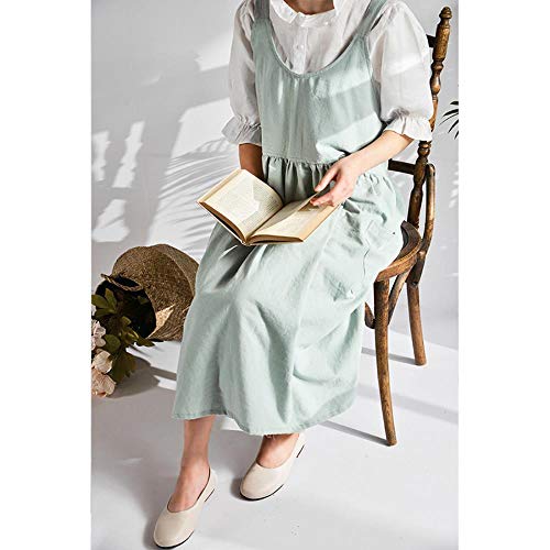 Delantal de Cocina de Lino de algodón Lavado Medieval para cocinar Baking Flower Shop Ruffles Trabajo Delantal Limpio para Mujer Vestido de Dama Uniforme, Estilo B-LAN