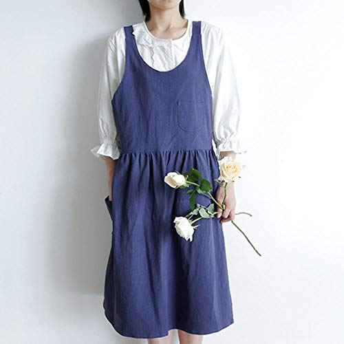 Delantal de Cocina de Lino de algodón Lavado Medieval para cocinar Baking Flower Shop Ruffles Trabajo Delantal Limpio para Mujer Vestido de Dama Uniforme, Estilo B-LAN