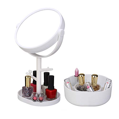 Delighted 360° Rotatable HD Makeup Mirror 2 Layers Storge 3X Magnification Jewelry Hanging Cosmetic Mirrors - Blue