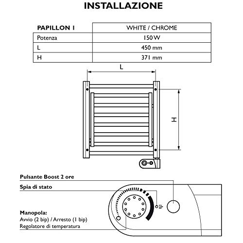 DELTACALOR Radiador Toallero Eléctrico Baño Tendedero Radiador Papillon 150W - Termostato Electrónico, con Función Tendedero 54X50 Cm. Acero, blanco.