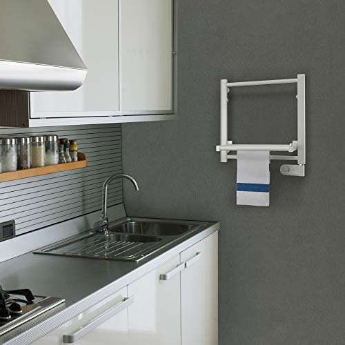 DELTACALOR Radiador Toallero Eléctrico Baño Tendedero Radiador Papillon 150W - Termostato Electrónico, con Función Tendedero 54X50 Cm. Acero, blanco.