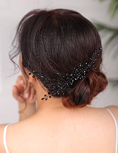 DeniferyMakeup - Peineta para mujer, color negro, diseño vintage, con diamantes de imitación, accesorio para el pelo para boda o Halloween