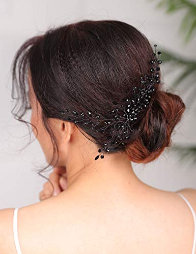 DeniferyMakeup - Peineta para mujer, color negro, diseño vintage, con diamantes de imitación, accesorio para el pelo para boda o Halloween
