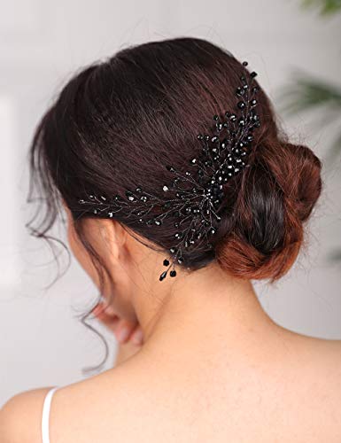 DeniferyMakeup - Peineta para mujer, color negro, diseño vintage, con diamantes de imitación, accesorio para el pelo para boda o Halloween