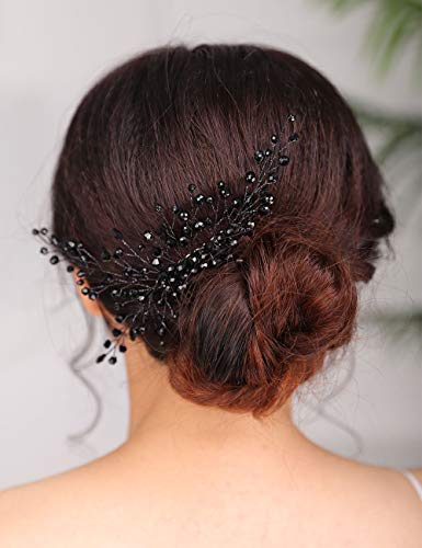 DeniferyMakeup - Peineta para mujer, color negro, diseño vintage, con diamantes de imitación, accesorio para el pelo para boda o Halloween